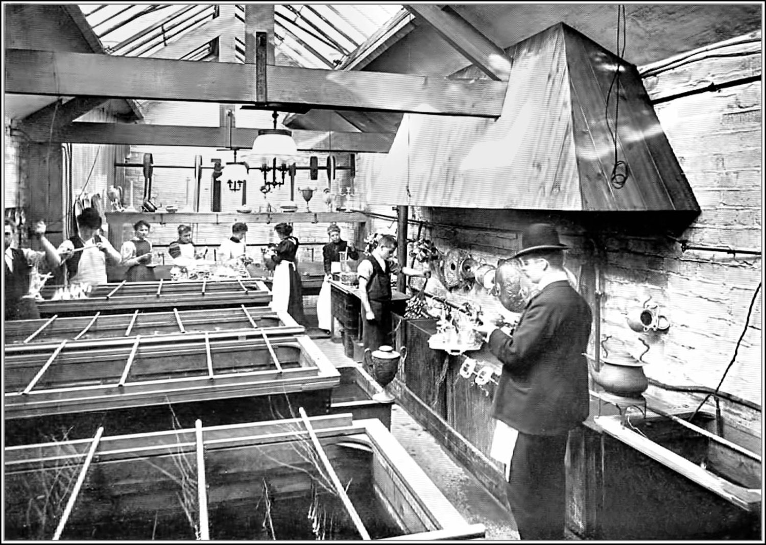 An early electroplating shop at the works, around 1888