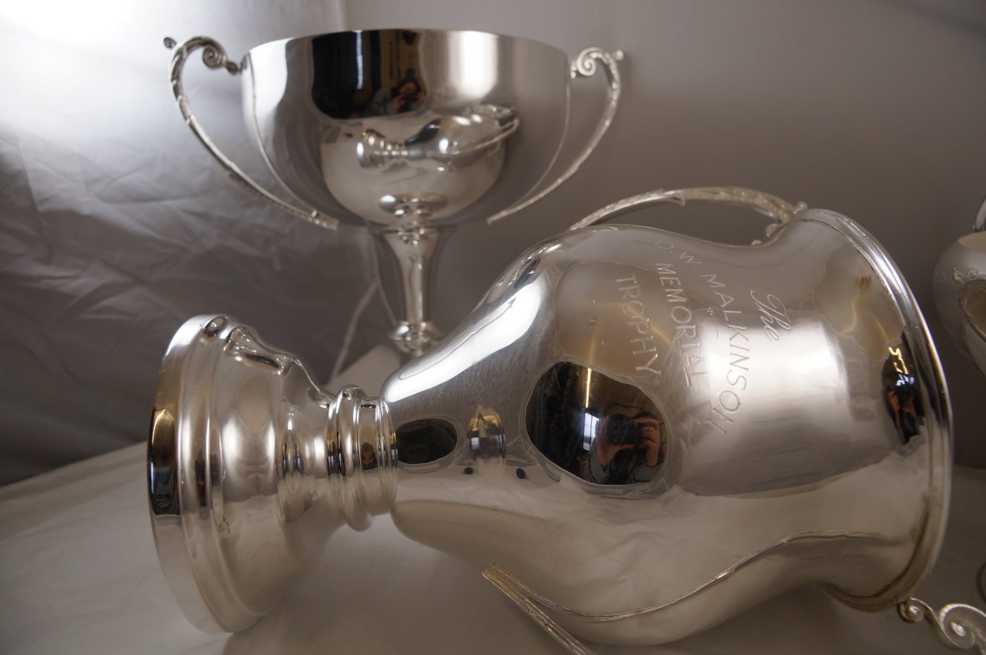 Engraved memorial trophy and presentation cup, freshly re-plated