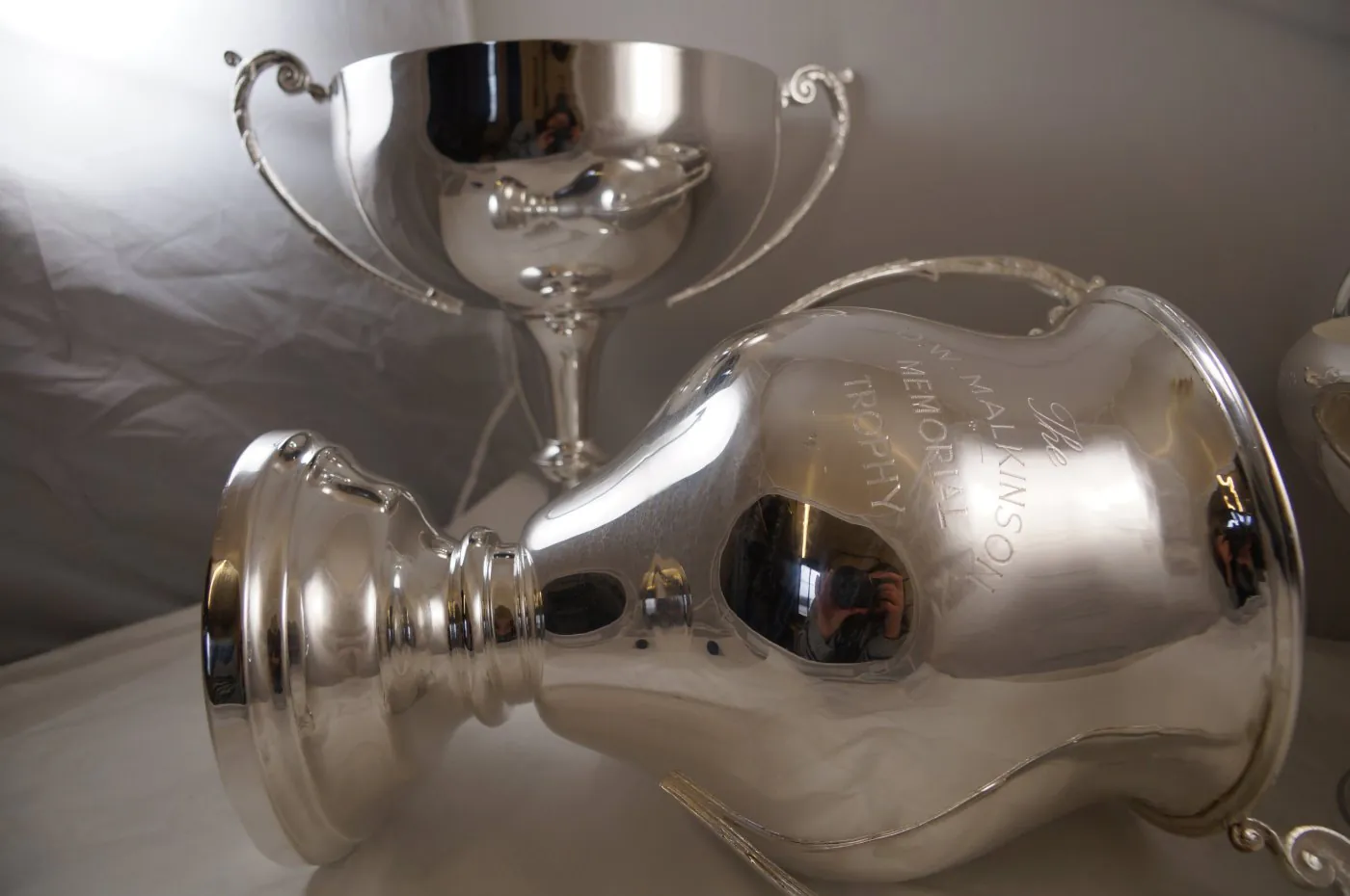 Engraved memorial trophy and presentation cup, freshly re-plated